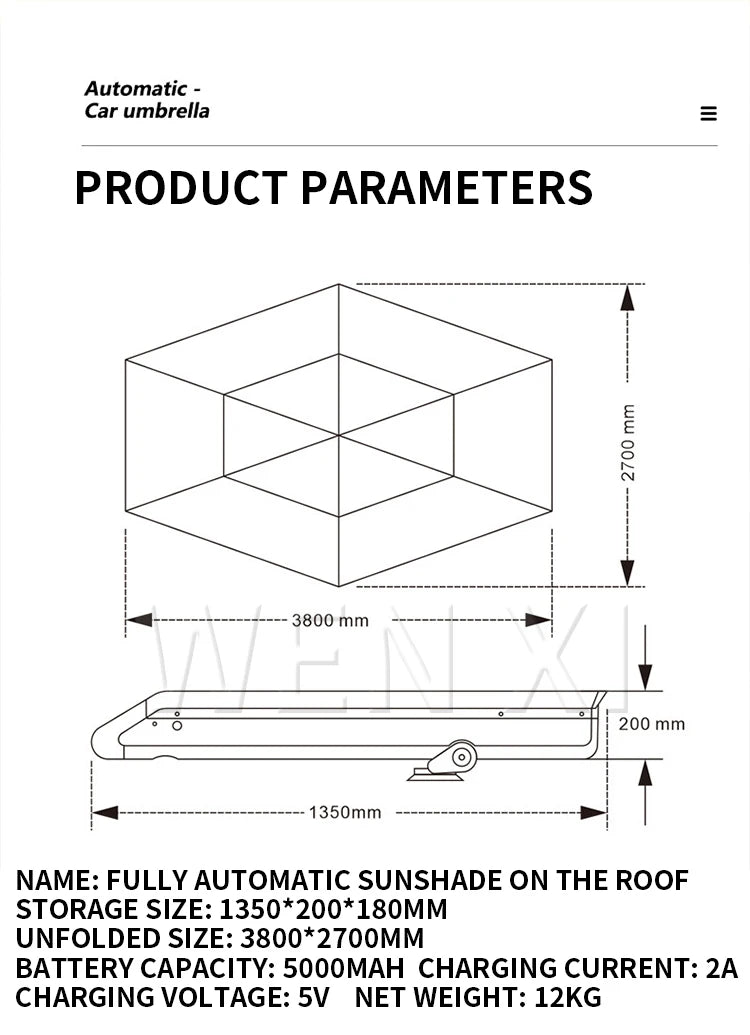 Car Roof Window Sunshade UV Proof Waterproof Automatic Outdoor Parking Car Umbrella Sun Shade With bracket